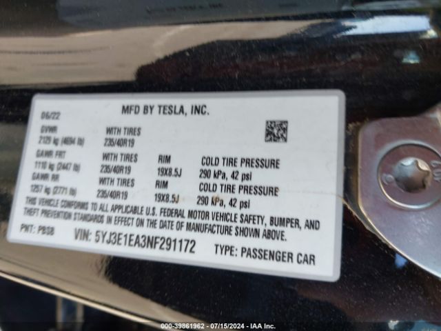 Photo 8 VIN: 5YJ3E1EA3NF291172 - TESLA MODEL 3 