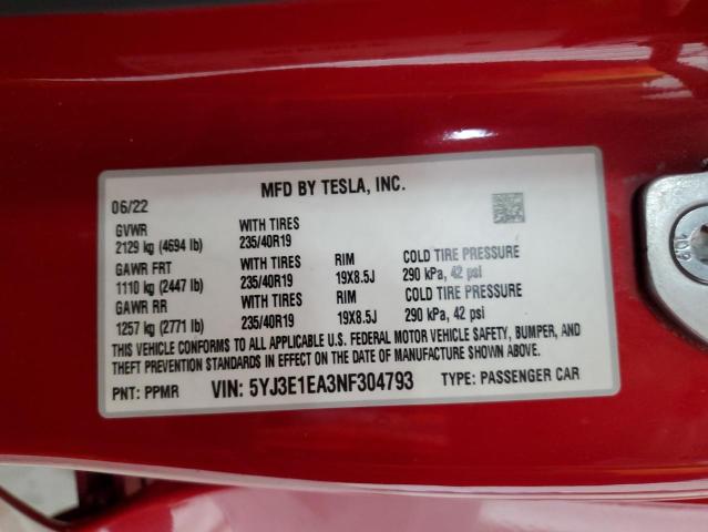 Photo 11 VIN: 5YJ3E1EA3NF304793 - TESLA MODEL 3 