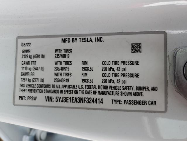 Photo 11 VIN: 5YJ3E1EA3NF324414 - TESLA MODEL 3 