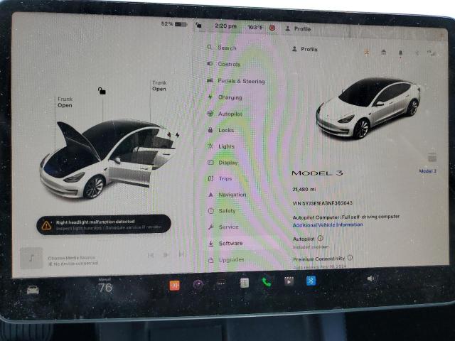 Photo 8 VIN: 5YJ3E1EA3NF365643 - TESLA MODEL 3 