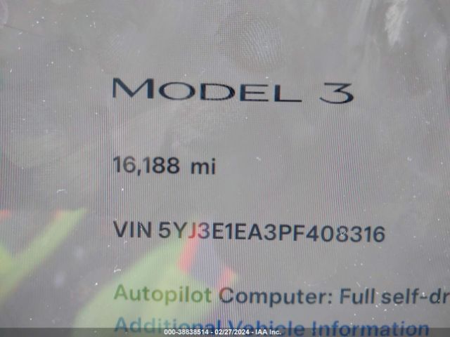 Photo 6 VIN: 5YJ3E1EA3PF408316 - TESLA MODEL 3 