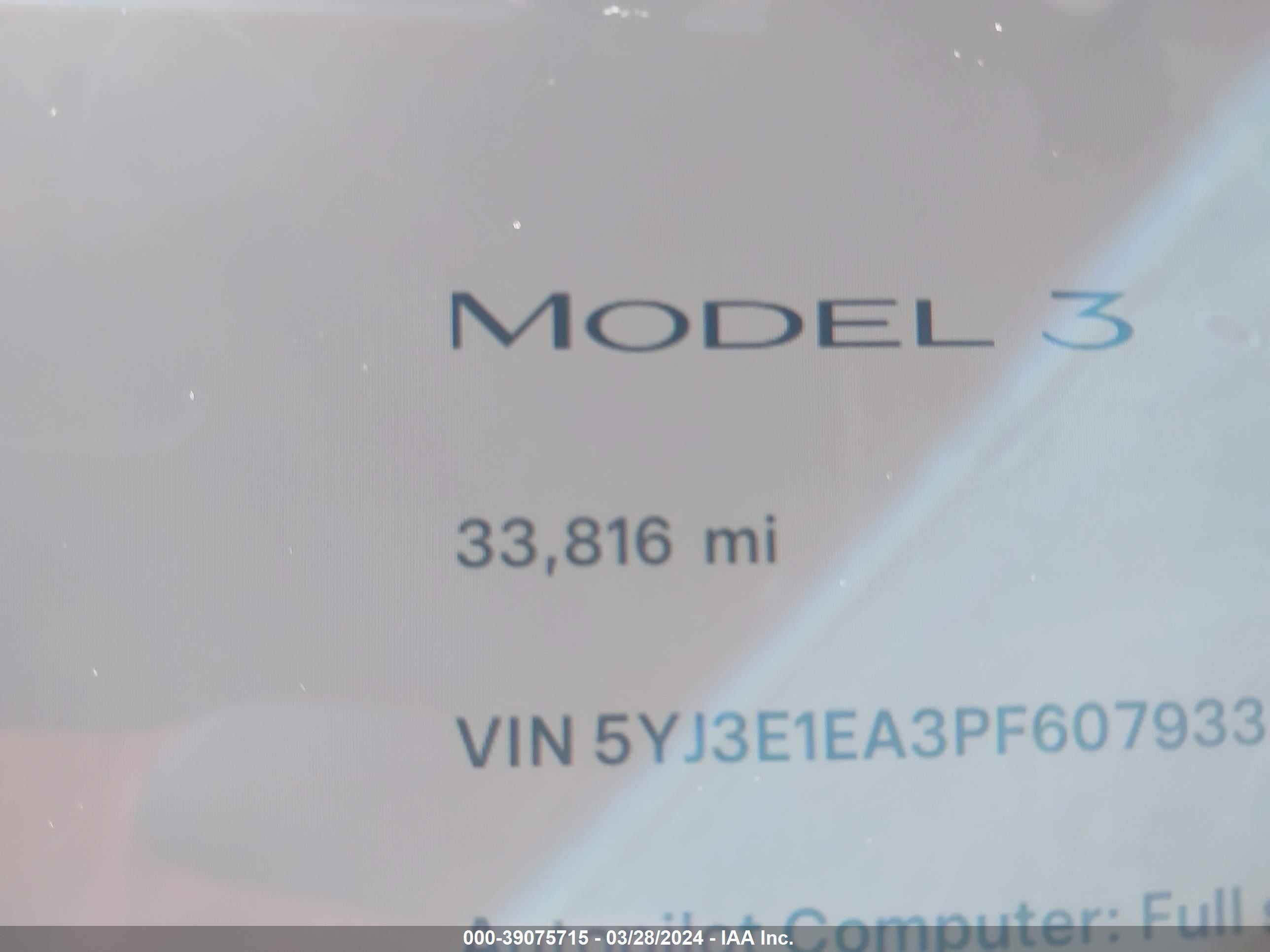 Photo 13 VIN: 5YJ3E1EA3PF607933 - TESLA MODEL 3 