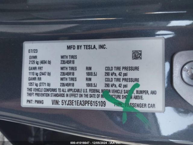 Photo 8 VIN: 5YJ3E1EA3PF615109 - TESLA MODEL 3 