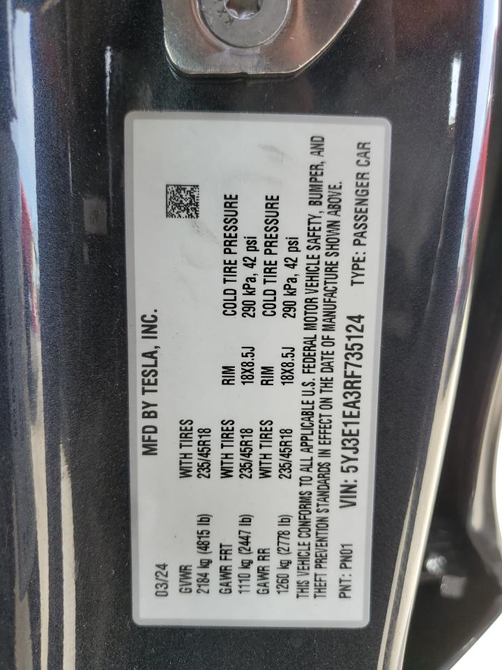 Photo 12 VIN: 5YJ3E1EA3RF735124 - TESLA MODEL 3 