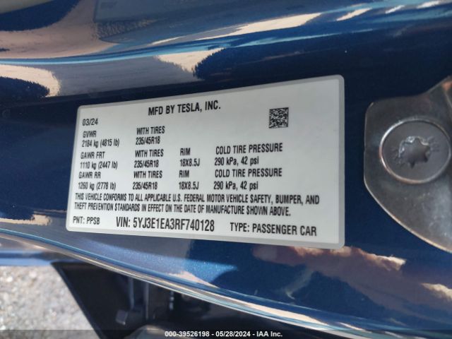 Photo 8 VIN: 5YJ3E1EA3RF740128 - TESLA MODEL 3 