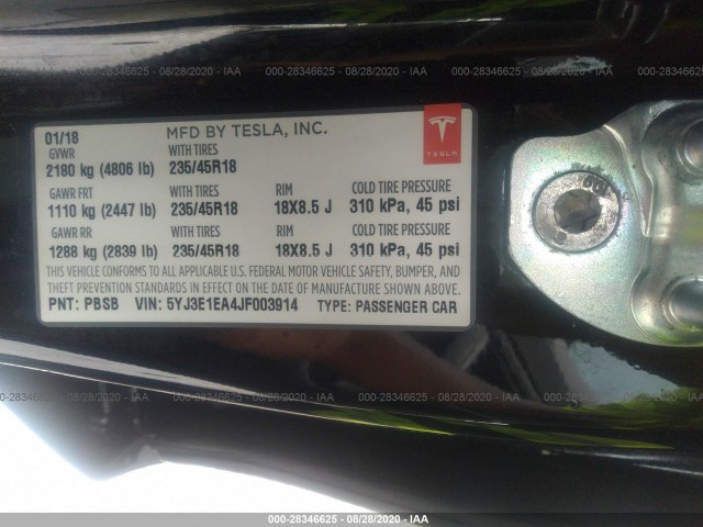 Photo 8 VIN: 5YJ3E1EA4JF003914 - TESLA MODEL 3 