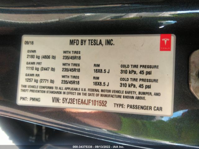 Photo 8 VIN: 5YJ3E1EA4JF101552 - TESLA MODEL 3 