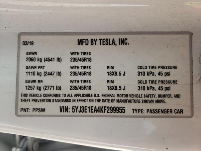 Photo 9 VIN: 5YJ3E1EA4KF299955 - TESLA MODEL 3 