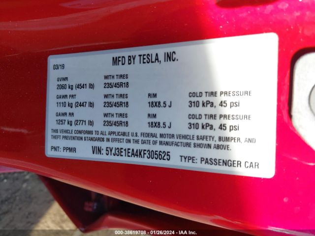 Photo 8 VIN: 5YJ3E1EA4KF305625 - TESLA MODEL 3 