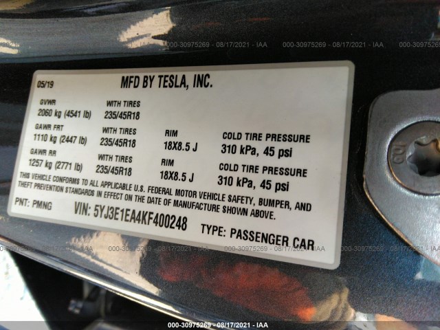 Photo 8 VIN: 5YJ3E1EA4KF400248 - TESLA MODEL 3 