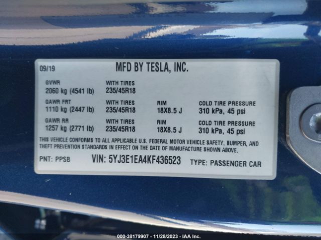 Photo 8 VIN: 5YJ3E1EA4KF436523 - TESLA MODEL 3 