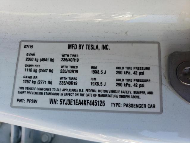 Photo 9 VIN: 5YJ3E1EA4KF445125 - TESLA MODEL 3 