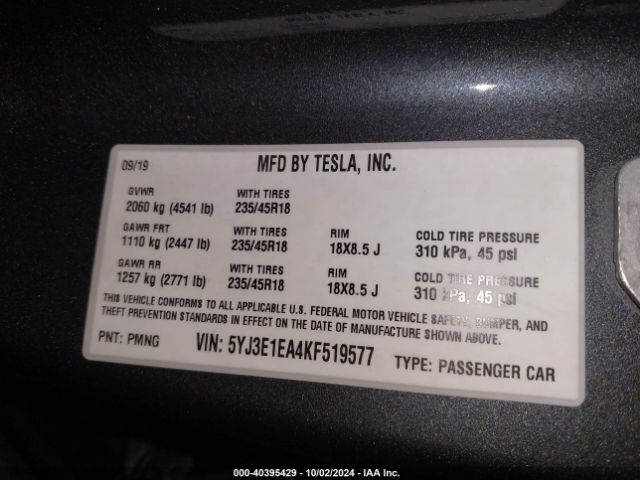 Photo 8 VIN: 5YJ3E1EA4KF519577 - TESLA MODEL 3 