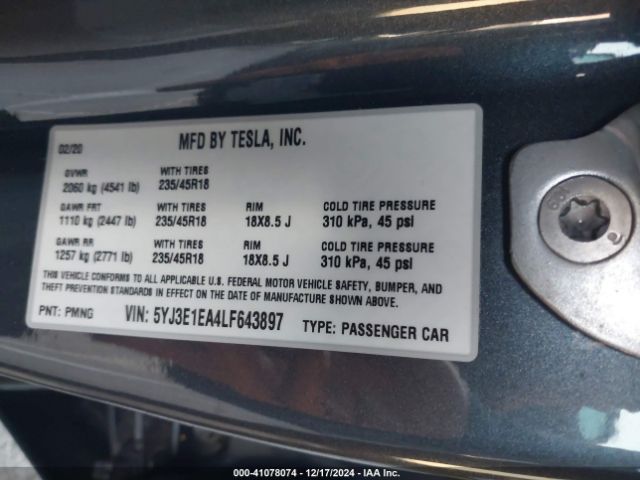 Photo 8 VIN: 5YJ3E1EA4LF643897 - TESLA MODEL 3 