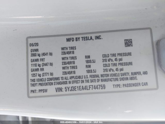 Photo 8 VIN: 5YJ3E1EA4LF744759 - TESLA MODEL 3 