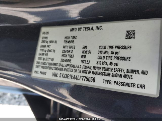 Photo 8 VIN: 5YJ3E1EA4LF775056 - TESLA MODEL 3 