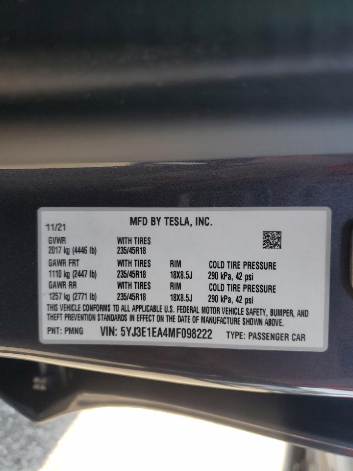 Photo 11 VIN: 5YJ3E1EA4MF098222 - TESLA MODEL 3 