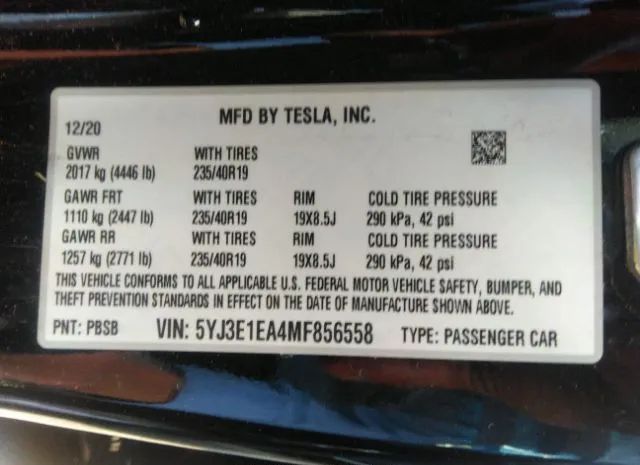 Photo 8 VIN: 5YJ3E1EA4MF856558 - TESLA MODEL 3 