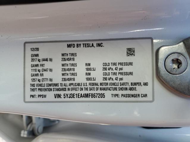 Photo 12 VIN: 5YJ3E1EA4MF867205 - TESLA MODEL 3 