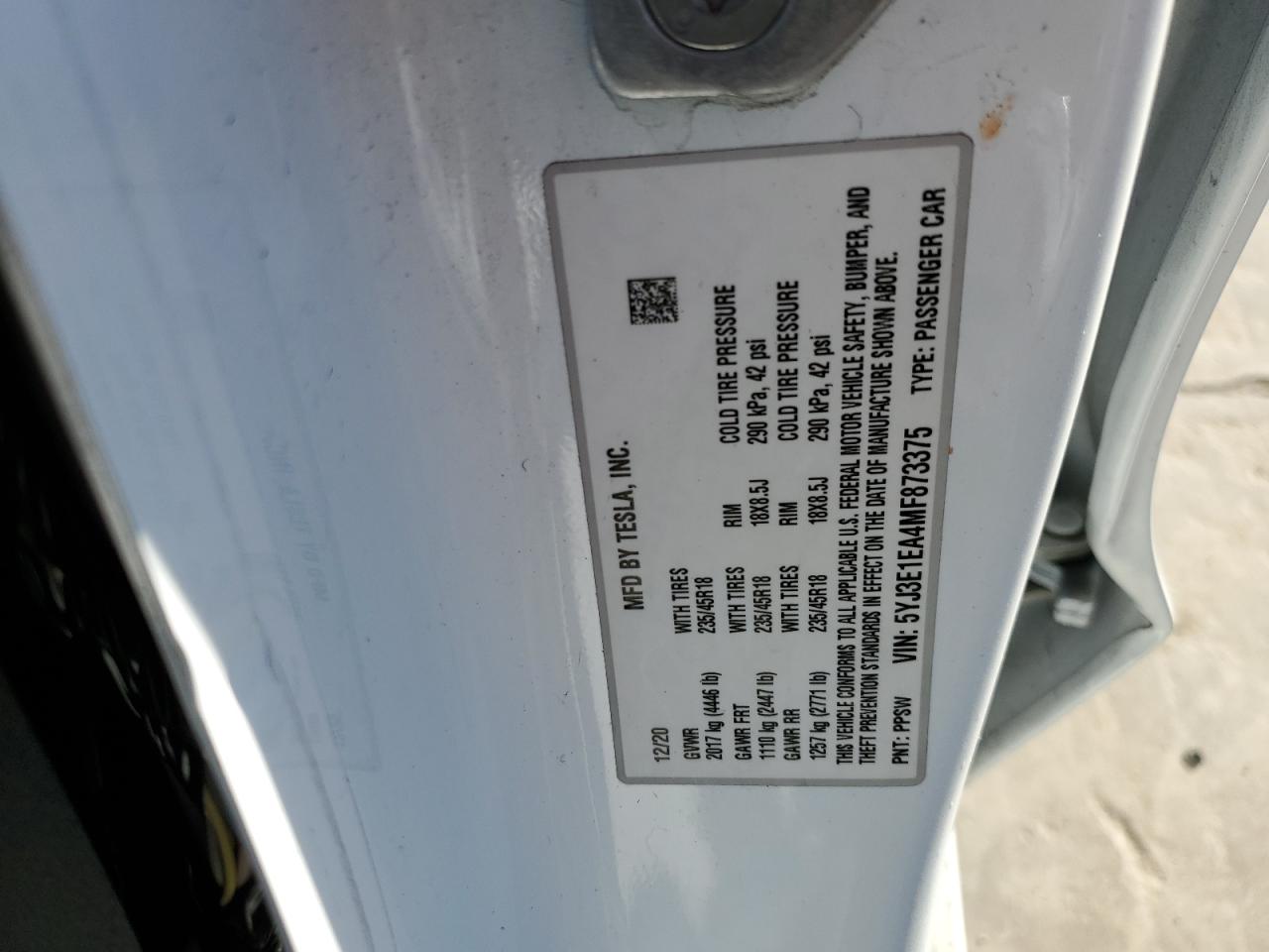 Photo 12 VIN: 5YJ3E1EA4MF873375 - TESLA MODEL 3 