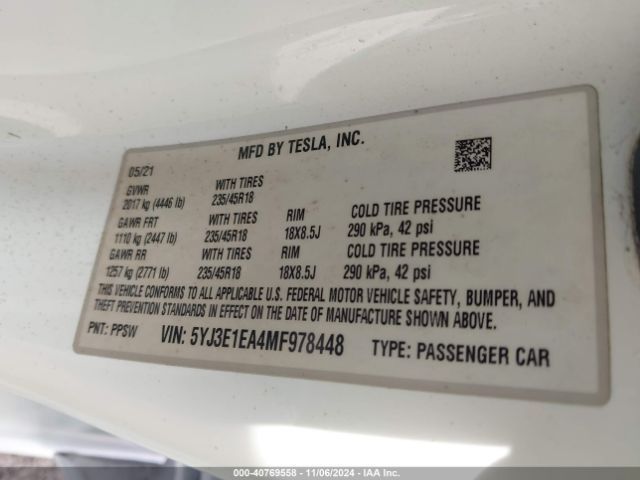 Photo 8 VIN: 5YJ3E1EA4MF978448 - TESLA MODEL 3 