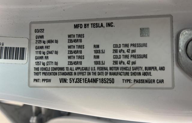 Photo 9 VIN: 5YJ3E1EA4NF185250 - TESLA MODEL 3 