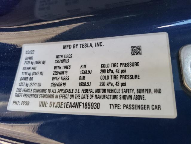 Photo 11 VIN: 5YJ3E1EA4NF185930 - TESLA MODEL 3 