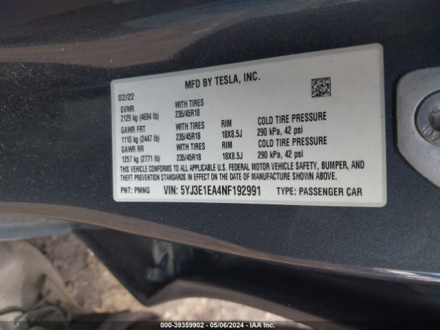 Photo 8 VIN: 5YJ3E1EA4NF192991 - TESLA MODEL 3 