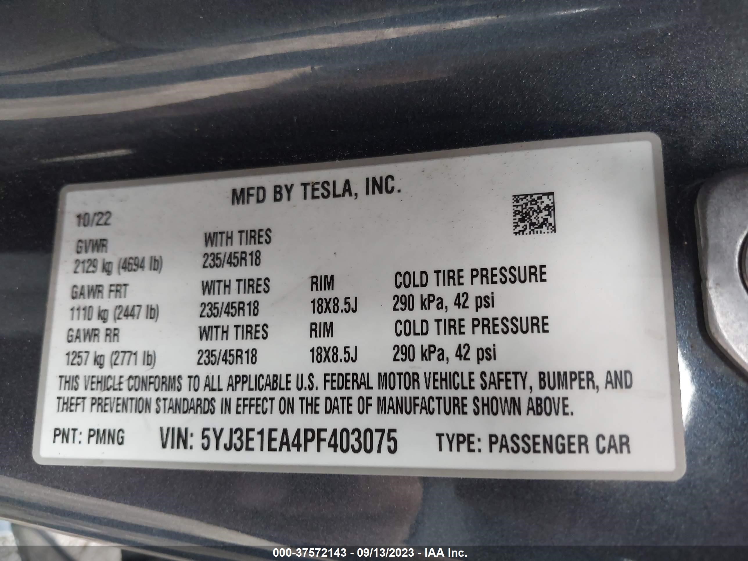 Photo 8 VIN: 5YJ3E1EA4PF403075 - TESLA MODEL 3 