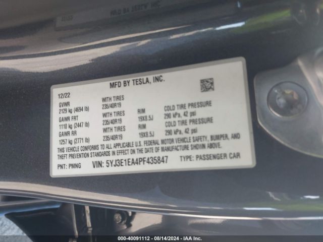 Photo 8 VIN: 5YJ3E1EA4PF435847 - TESLA MODEL 3 