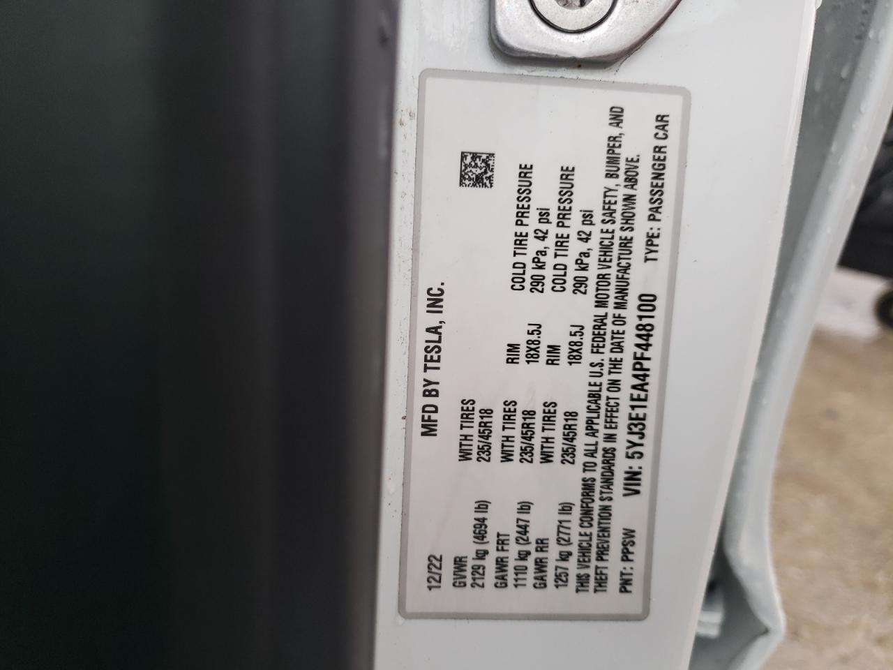 Photo 11 VIN: 5YJ3E1EA4PF448100 - TESLA MODEL 3 