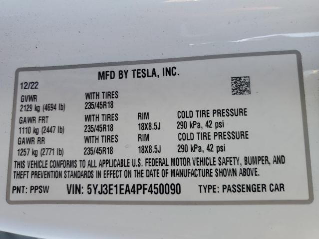 Photo 12 VIN: 5YJ3E1EA4PF450090 - TESLA MODEL 3 