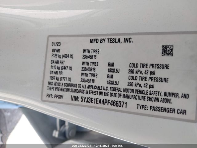 Photo 8 VIN: 5YJ3E1EA4PF466371 - TESLA MODEL 3 