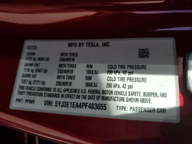 Photo 11 VIN: 5YJ3E1EA4PF483655 - TESLA MODEL 3 