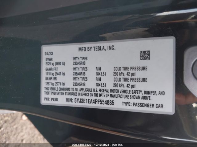 Photo 8 VIN: 5YJ3E1EA4PF554885 - TESLA MODEL 3 