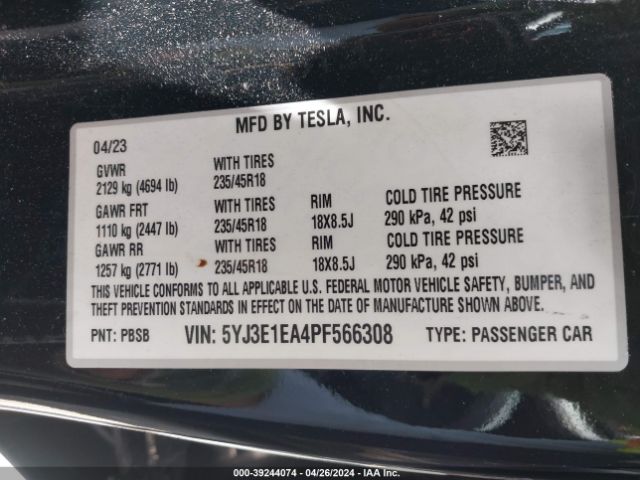 Photo 8 VIN: 5YJ3E1EA4PF566308 - TESLA MODEL 3 