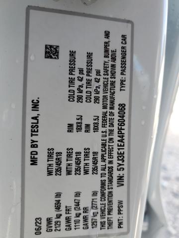 Photo 12 VIN: 5YJ3E1EA4PF604068 - TESLA MODEL 3 