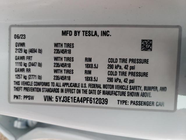 Photo 12 VIN: 5YJ3E1EA4PF612039 - TESLA MODEL 3 