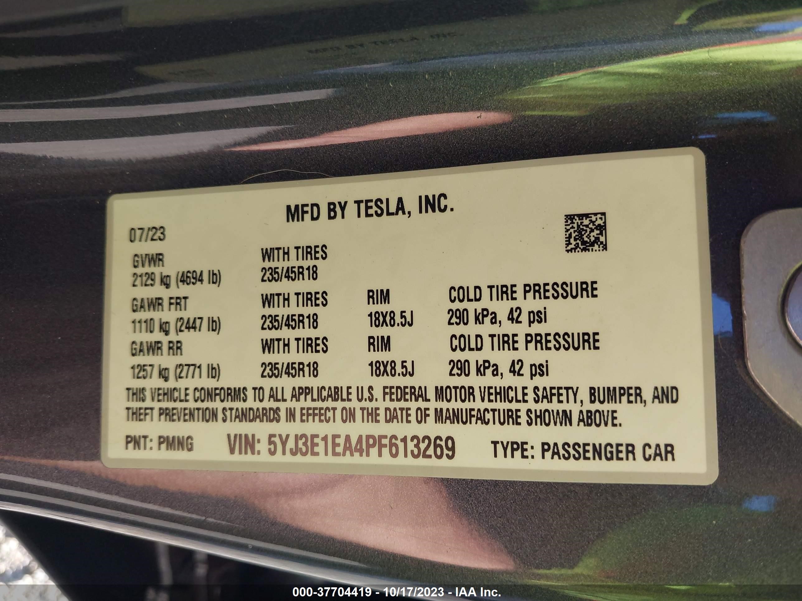 Photo 8 VIN: 5YJ3E1EA4PF613269 - TESLA MODEL 3 