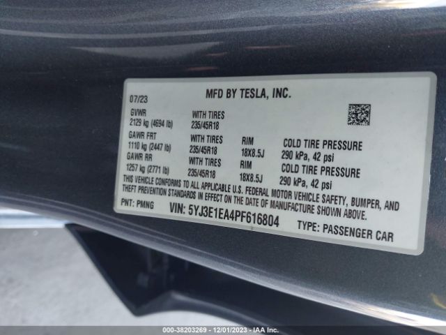 Photo 8 VIN: 5YJ3E1EA4PF616804 - TESLA MODEL 3 