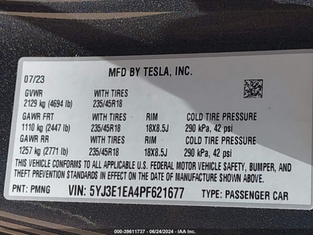 Photo 8 VIN: 5YJ3E1EA4PF621677 - TESLA MODEL 3 