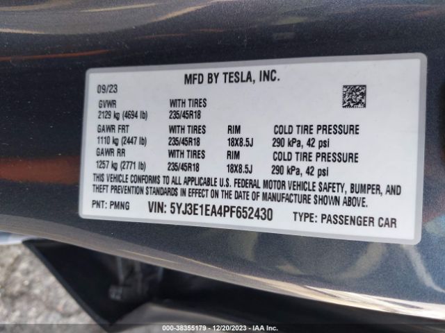 Photo 8 VIN: 5YJ3E1EA4PF652430 - TESLA MODEL 3 