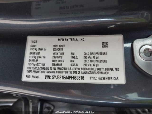 Photo 8 VIN: 5YJ3E1EA4PF689316 - TESLA MODEL 3 