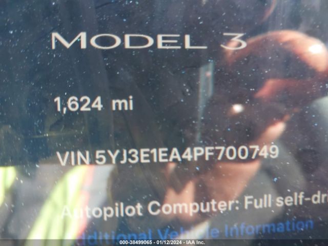 Photo 6 VIN: 5YJ3E1EA4PF700749 - TESLA MODEL 3 