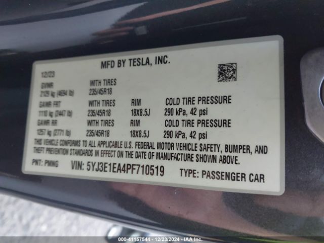 Photo 8 VIN: 5YJ3E1EA4PF710519 - TESLA MODEL 3 