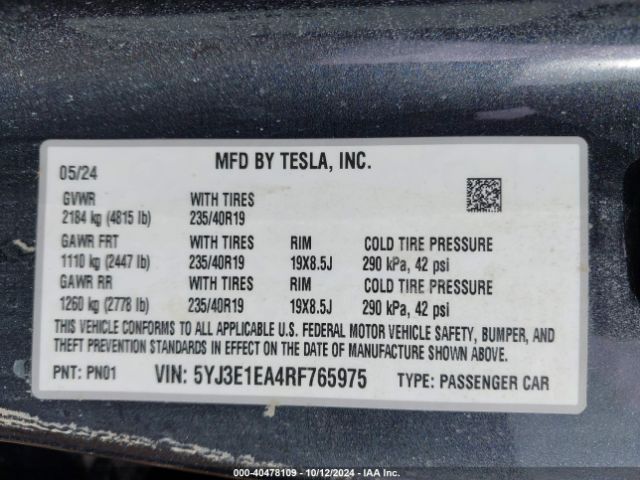 Photo 8 VIN: 5YJ3E1EA4RF765975 - TESLA MODEL 3 