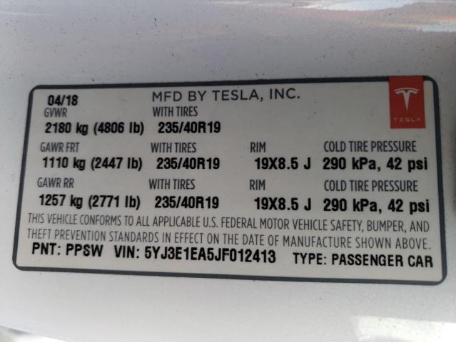 Photo 11 VIN: 5YJ3E1EA5JF012413 - TESLA MODEL 3 