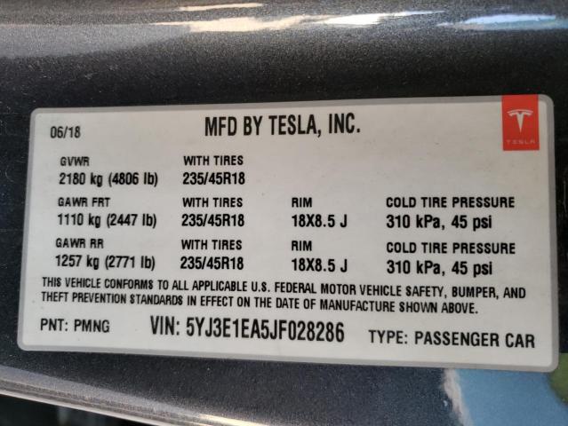 Photo 11 VIN: 5YJ3E1EA5JF028286 - TESLA MODEL 3 