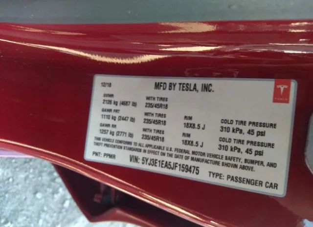 Photo 8 VIN: 5YJ3E1EA5JF159475 - TESLA MODEL 3 