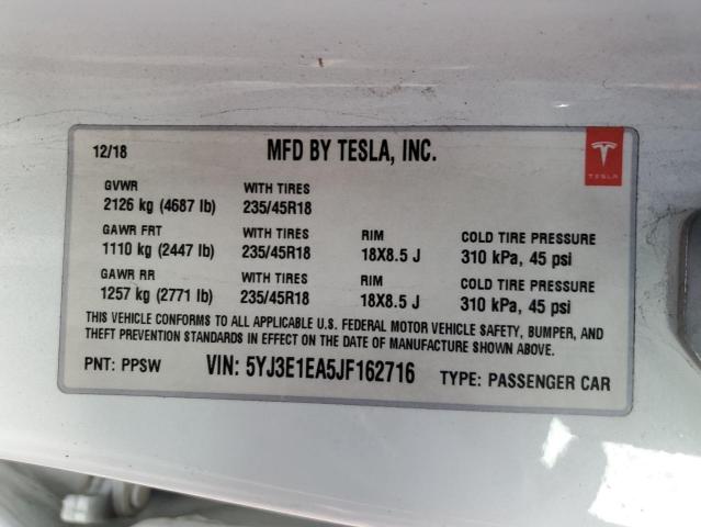 Photo 11 VIN: 5YJ3E1EA5JF162716 - TESLA MODEL 3 